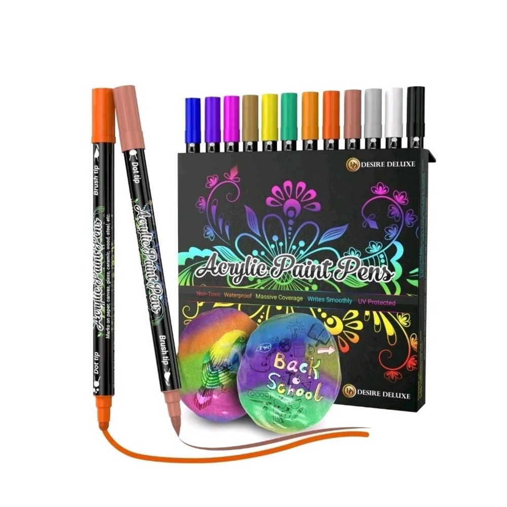 Desire Deluxe Acrylic Paint Pens - Non Toxic Water Based Rock Painting or Crafts